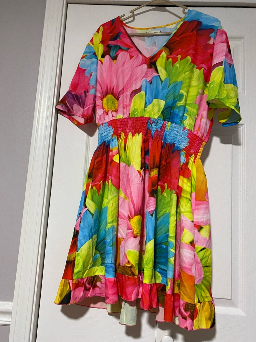 Vibrant Floral Smocked Mini Dress - Pink Multi